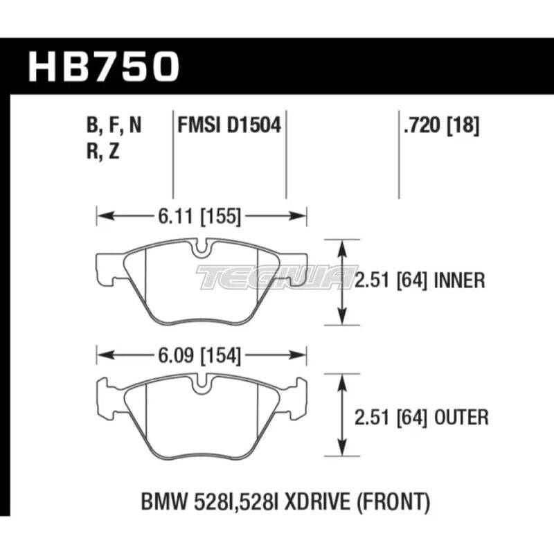 HAWK Performance HP Plus Road and Track Brake Pads Front - HB750N.720 - Image 2