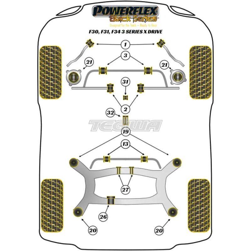 Powerflex Black Series Rear Diff Rear Mounting Bush BMW 3 Series F30 F31 F34 F80 F3X Sedan Touring xDrive 11-18 - Image 2