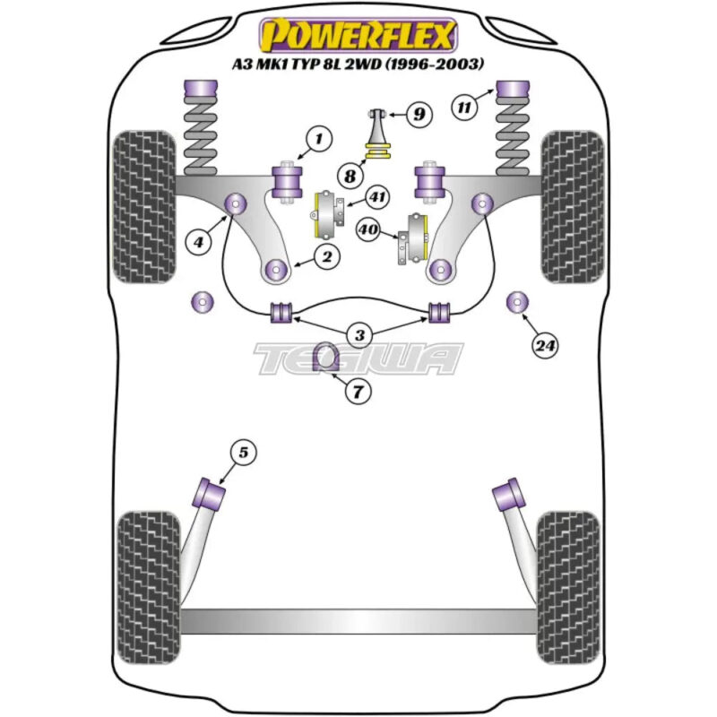 Powerflex Road Series Front Engine Mount Dog Bone Petrol/Tuned Diesel Audi A3 S3 RS3 8L MK1 2WD 96-03 - Image 2