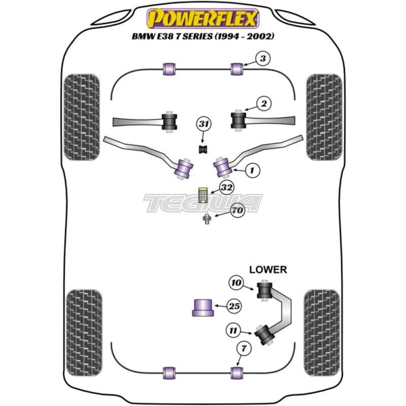 Powerflex Road Series Rear Lower Arm Front Bush BMW 7 Series E38 94-02 - Image 2